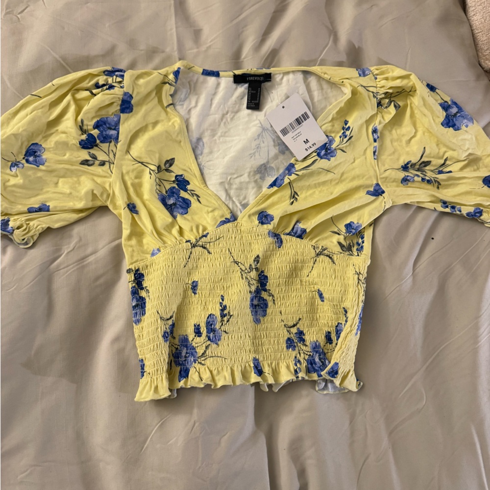 Forever 21 Yellow and Blue Floral Blouse